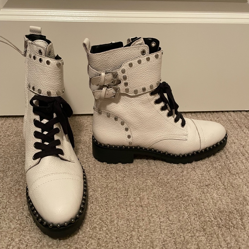 White Leather Studded Boots, Sam Edelman, Size 8